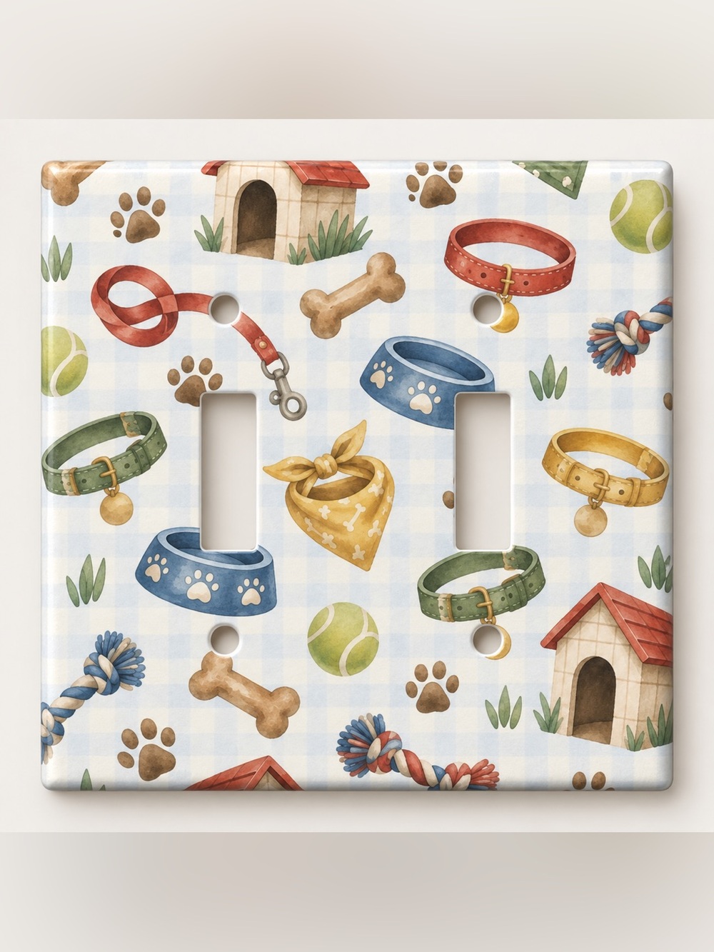 Dog Lover Double Light Switch Cover Paw Print Puppy Accessories Kids Room Decor